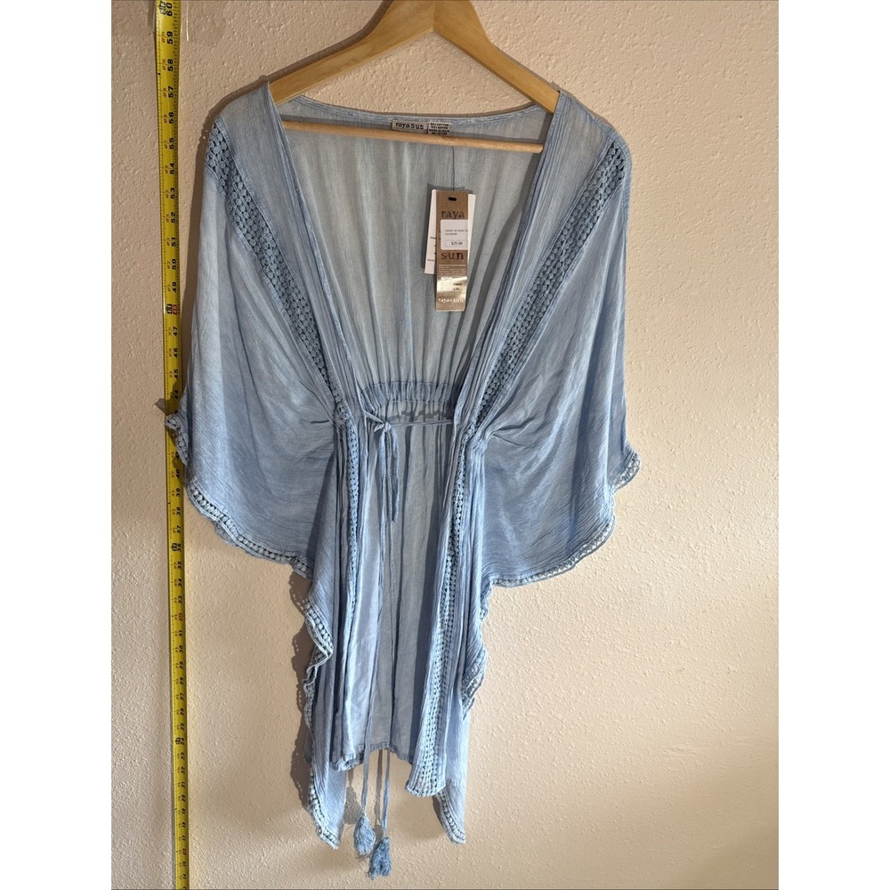 Raya Sun Women's L/XL Boho Baby Blue Kaftan Coastal Kimono Style Cover Dress